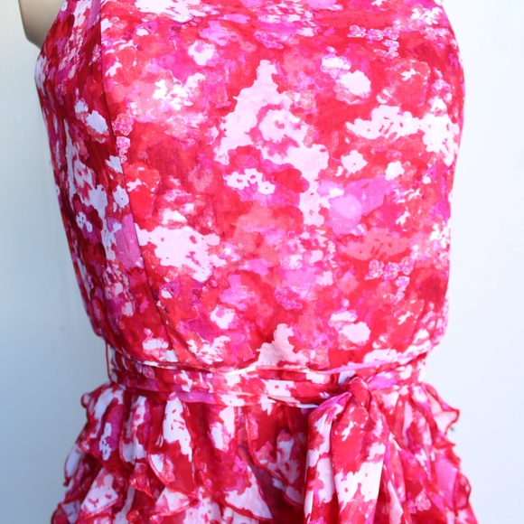 Red Pink White Ruffled Convertible Party Dress - Picture 5 of 6
